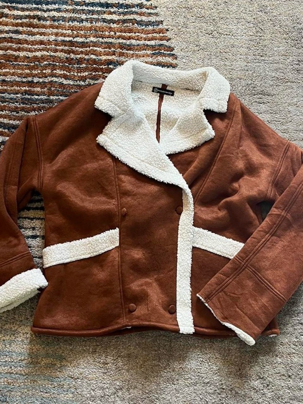 Women's Brown Teddy Jacket with Cream Sherpa Trim